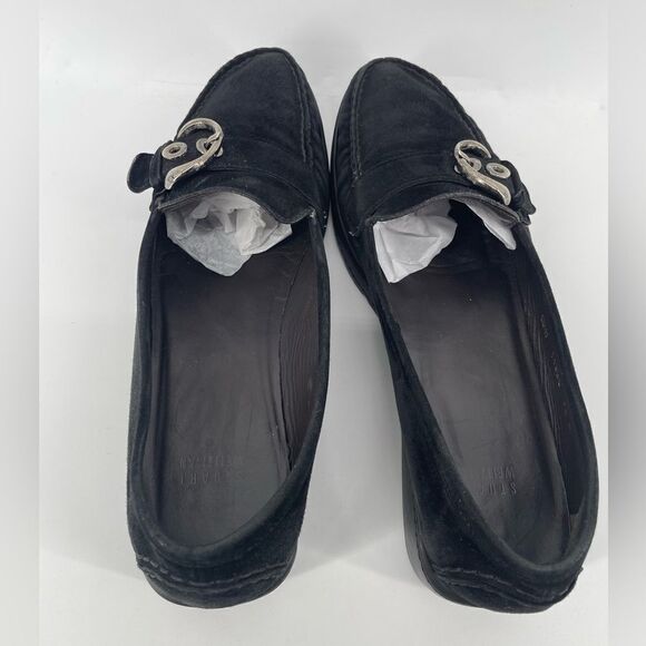 Stuart Weitzman Women’s Black Suede Round Toe Slip-On Platform Loafers Size 9 - Picture 3 of 8